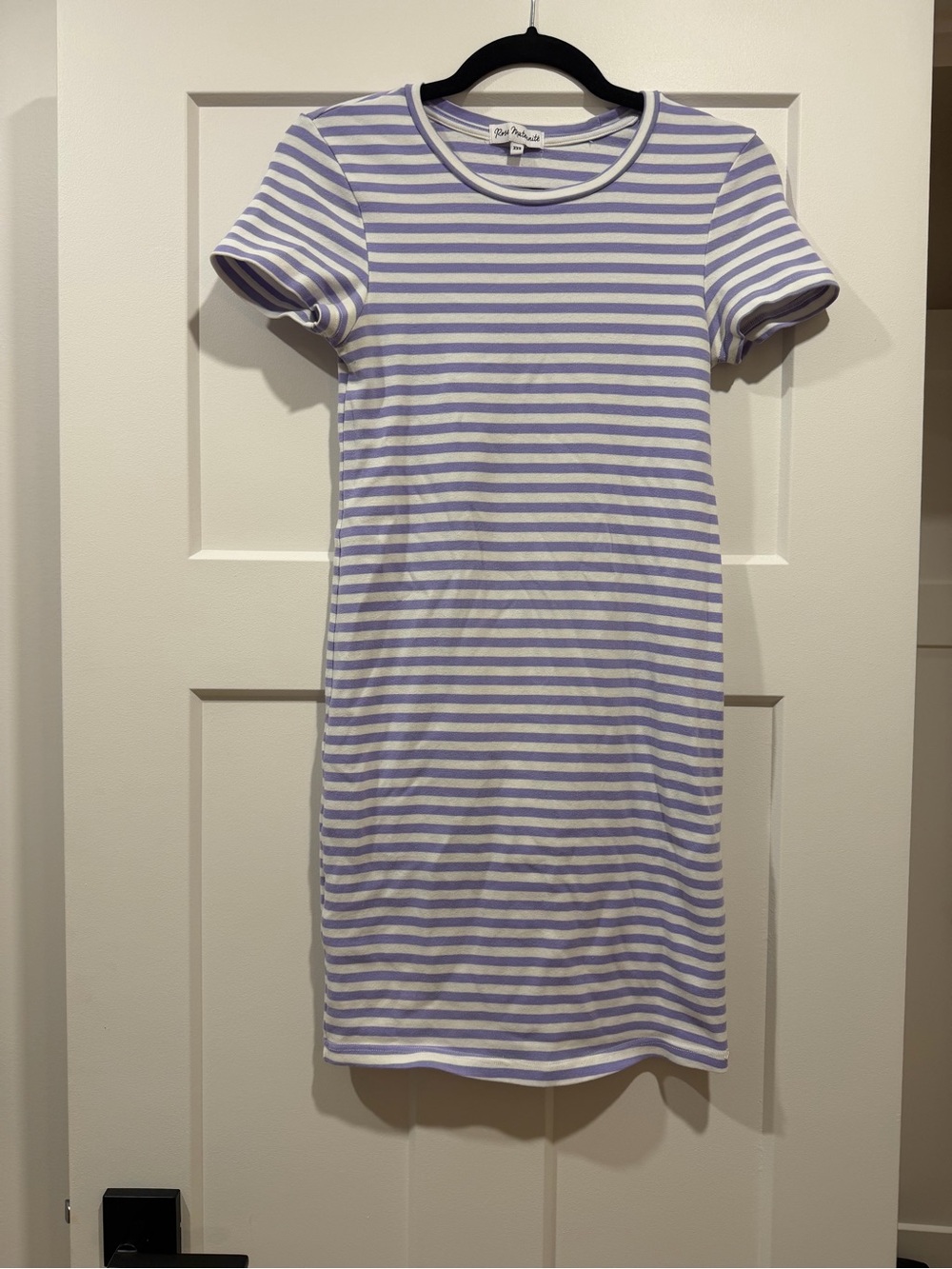 Striped Short Sleeve T-Shirt maternity Dress in Lavender and White
